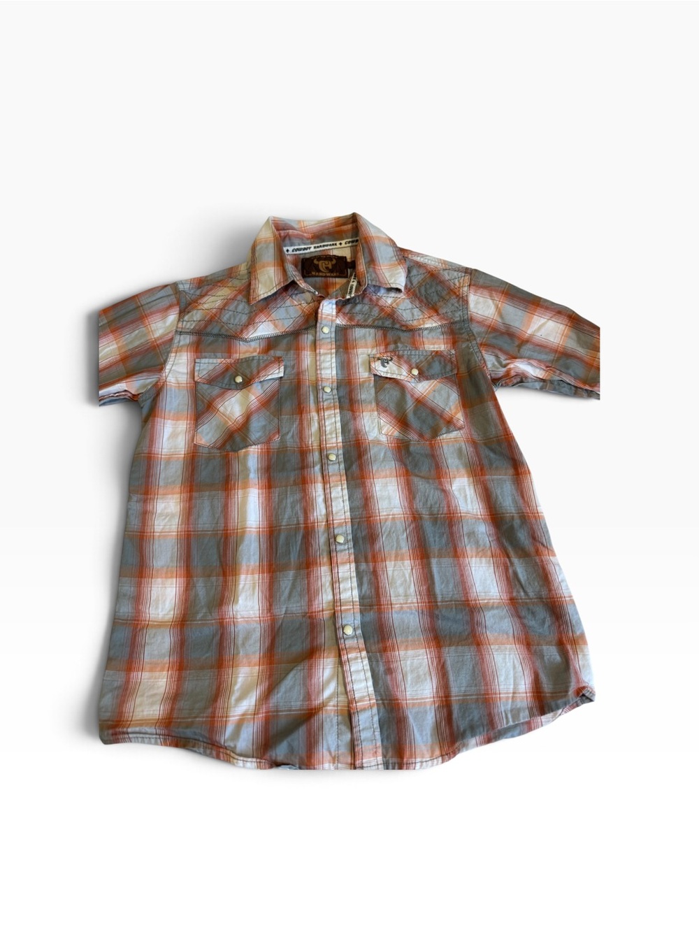 Boys Long-Sleeve Plaid Button-Down Shirt Orange & Gray